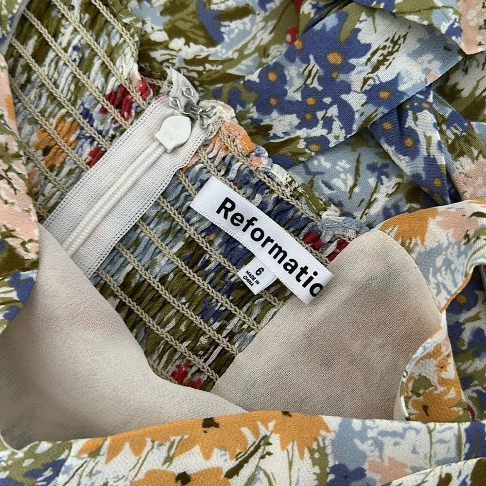 NEW Reformation Nadira Midi  Dress in Countryside Green Yellow Floral | size 6 - Picture 13 of 13